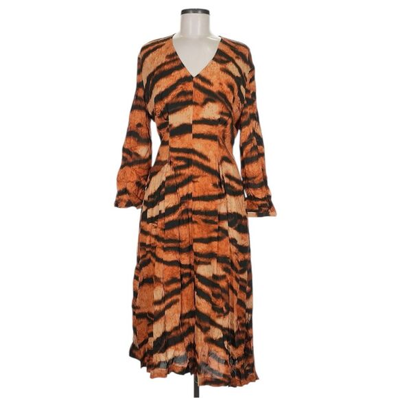 Mango Orange Black Tiger Print Bell Sleeve Sundress - Picture 1 of 6